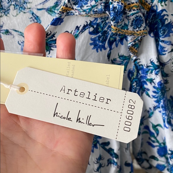 Nicole Miller Artelier | Blue Floral Puff Sleeve Tie-Front Top - Size Small - Picture 8 of 8